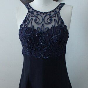 1990's Blondie and Me Blue Chiffon Formalwear Evening Dress with Sparkle Mesh